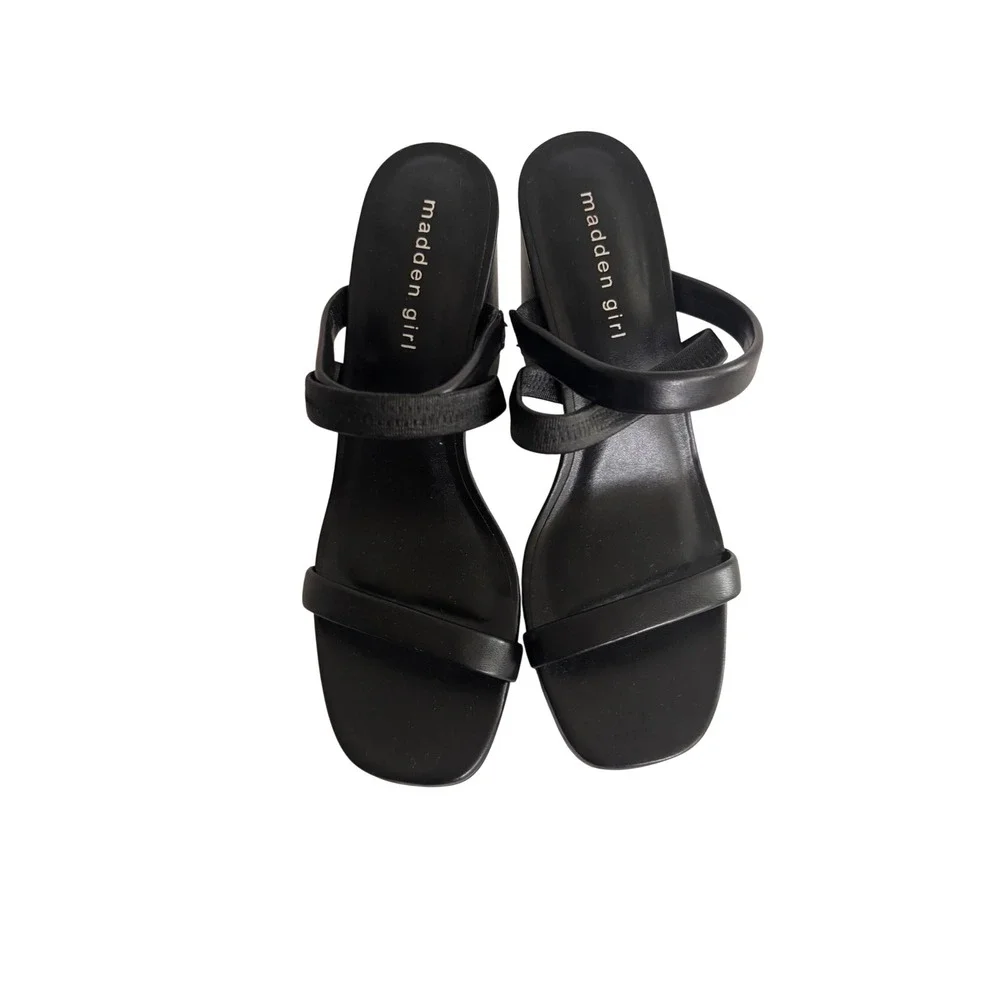 Madden Girl‎ Womens Black Platform Block Heel Multi Strap Sandals Size 8.5